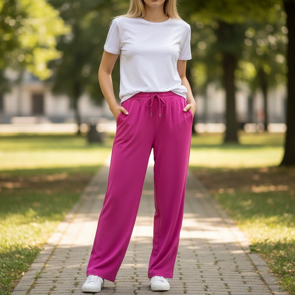 French Connection Pink Drawstring Joggers Straight Leg Pants Size 12 NEW
